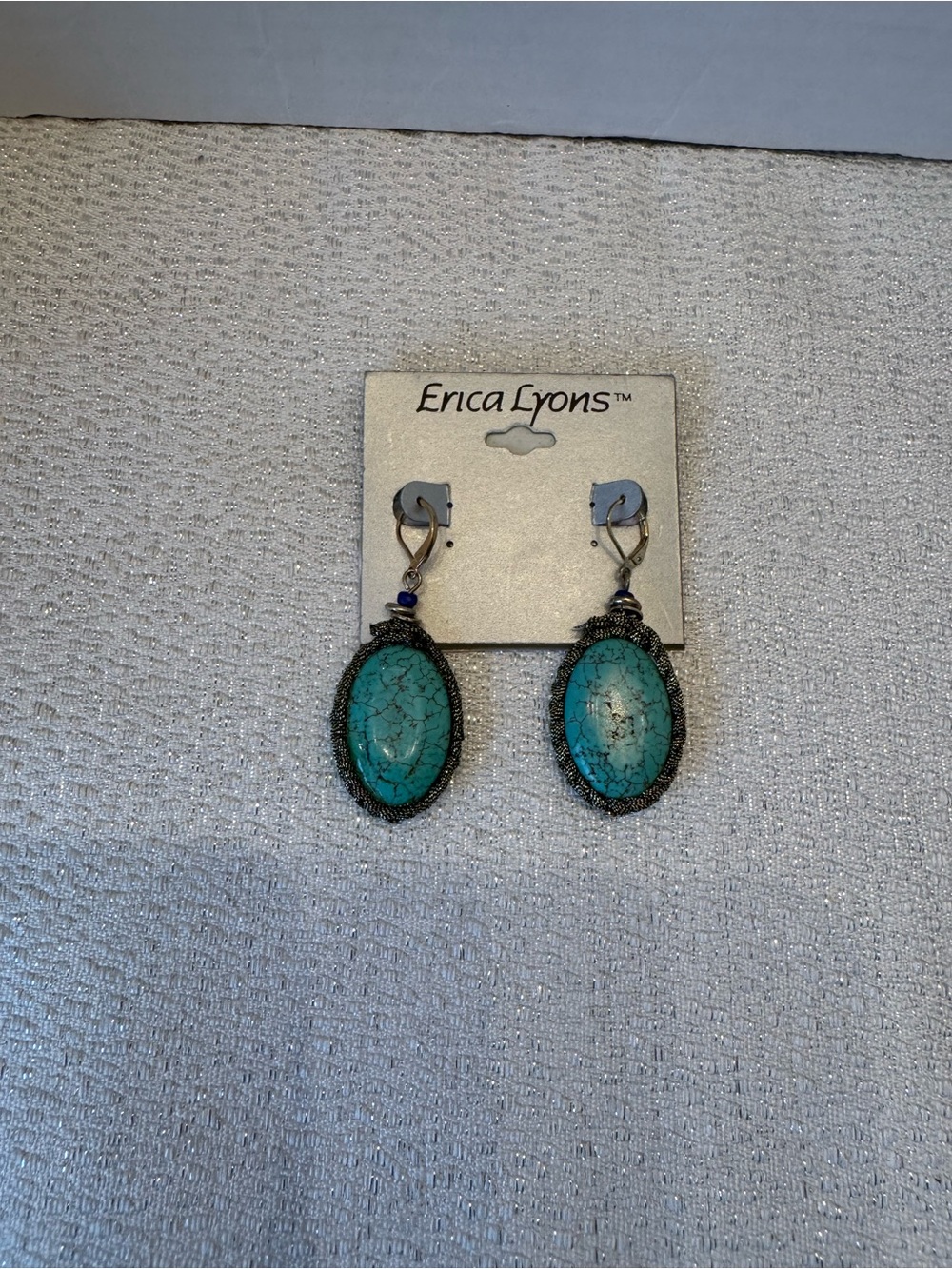 Erica Lyons Turquoise Oval Drop Earrings - Blue Statement Jewelry